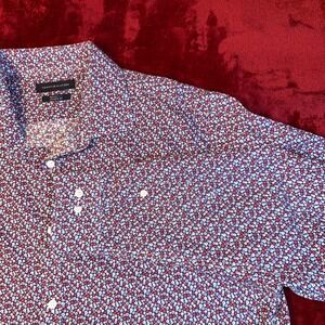 Tommy Hilfiger TH Flex Cool Athletic Fit Shirt Mens XL 17 34/35 Floral Red Blue